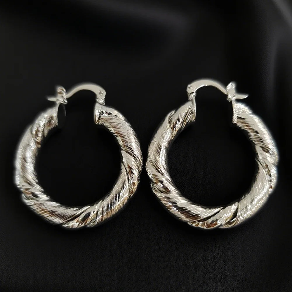 18K Gold Plated Twisted Rope Circle Hoop Earrings For Women Earring Wedding Party Gifts Fashion Daily Waterproof Jewelry