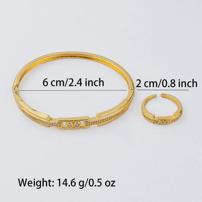 Handmade Golden Zircon Flower Bracelet with Sparkling Crystal Openwork Design Jewelry Set for Women Elegant Bangle Earring Acces