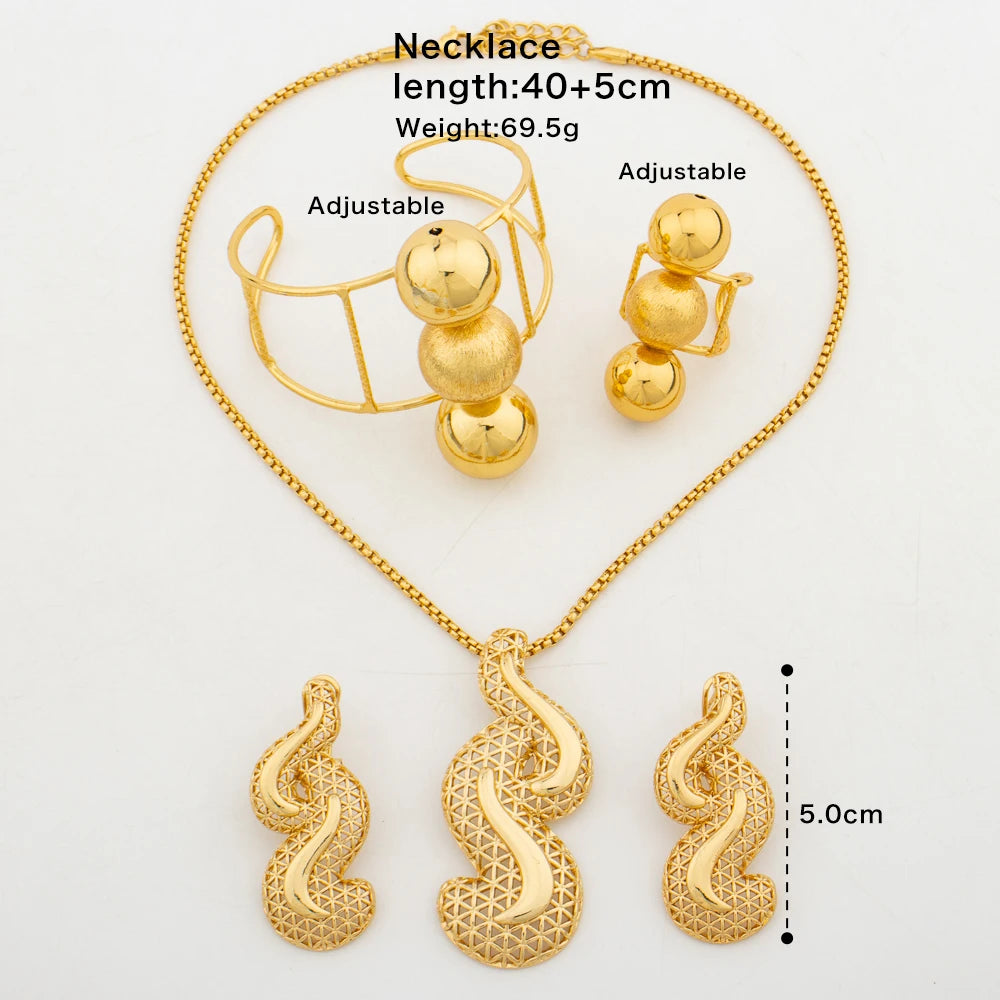 Luxury Necklace Women Dubai Gold Color Jewelry Set Original Design Earrings Ring Bangle Wedding Costumes Jewellery Party Gift