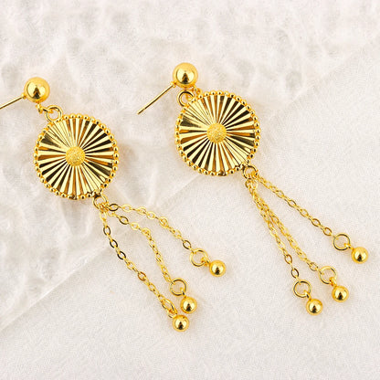 Fashion Gold Color Rotundity Earrings Set 24k Gold Plated Arabic Tassel Necklace Ring Women Wedding Party Ramadan Jewelry Set