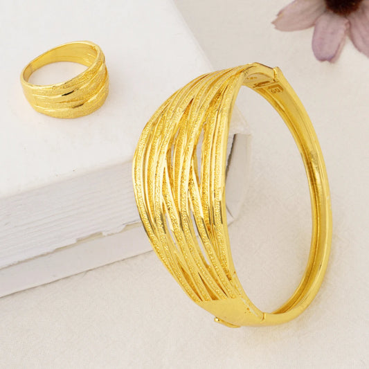 YM Copper Women Bangle Rings Gold Plated Dubai America Geometric Aesthetic Jewelry Set For Fashion Party Jewelry Gifts Wholesale