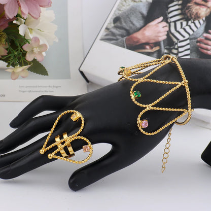 WomenTrendy Design Jewelry Set Dubai America Gold Color Earrings Necklace Color Zircon Bangle Ring Set For Wedding Party Gift