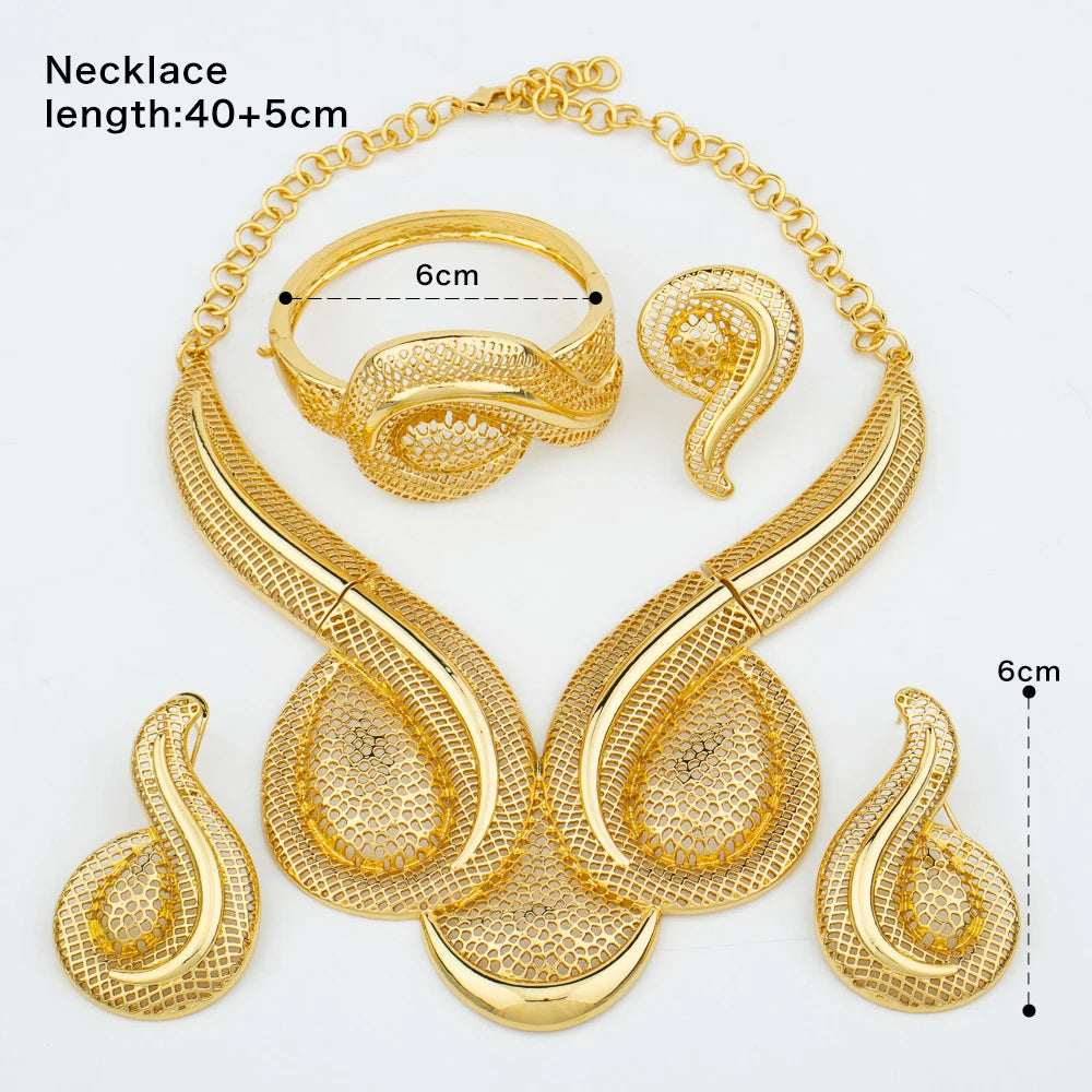 Fashion African Design Jewelry Set Ladies Large Necklace Gold Plated Earrings Luxury Jewelry Bridal Engagement Accessories Gift