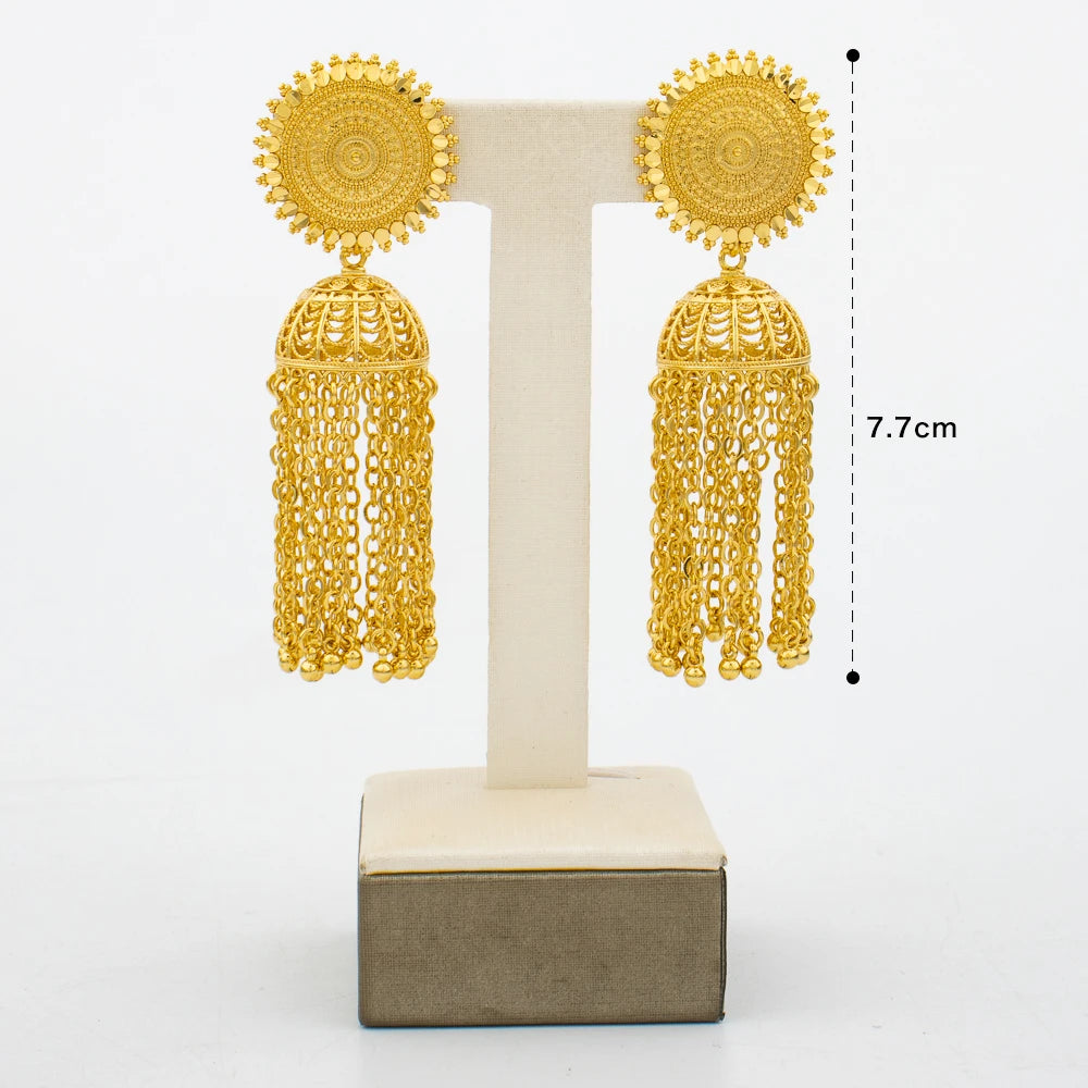 Hoop Earrings for Women 3D Design Tassel Drop Earrings 18k Gold Color Dubai African Party Earrings Accessory for Weddings Gifts