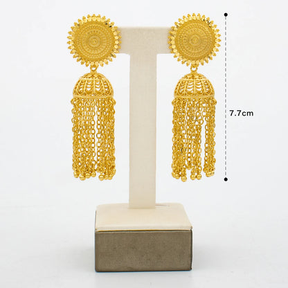 Hoop Earrings for Women 3D Design Tassel Drop Earrings 18k Gold Color Dubai African Party Earrings Accessory for Weddings Gifts