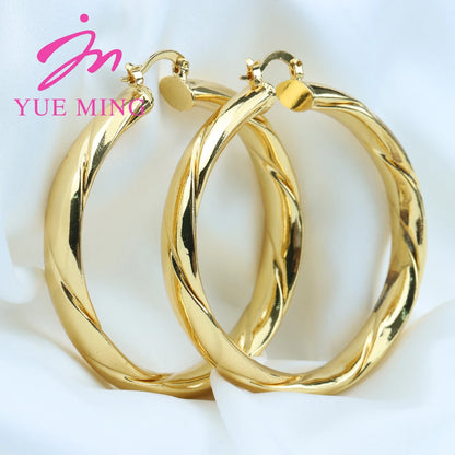 Big Hoop Earrings 60MM 18K Gold Plated Clip Copper Round Circle Earrings for Women's Fashion Statement Golden Punk Charm Earring