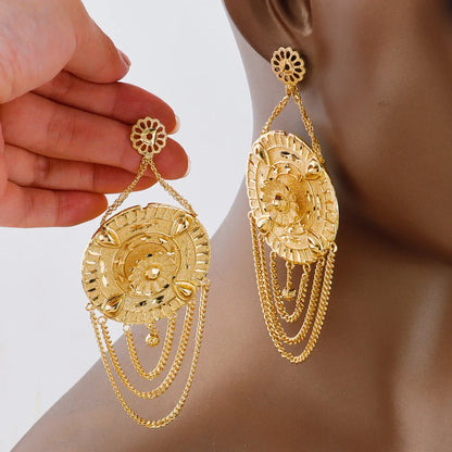 18k gold-plated large earrings Dubai luxury earrings for women with tassel hollow pendant banquet wedding Indian trendy jewelry