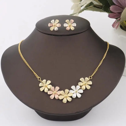 2025 France Colorful Flower Earrings & Necklace Set for Women, Bridal Wedding Valentine Gift, Elegant Jewelry Women Set