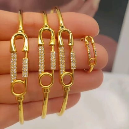 3pcs Black Zircon Cuff Bangles Dubai Gold Color Jewelry Wedding Bride Women Crystal Charm Bracelets Birthday Anniversary Gifts