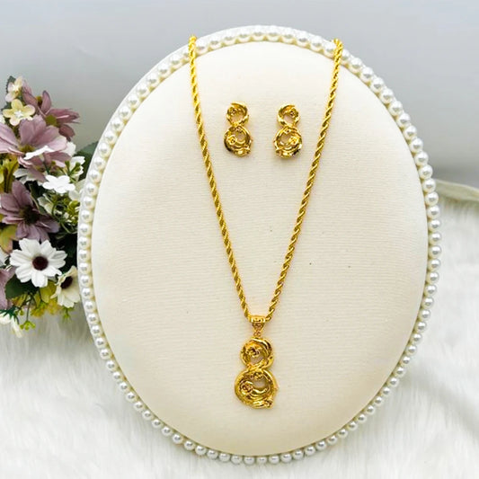 Copper Alloy Jewelry Set Gold Plated 8 Shape Earrings Pendant Chain Luxury Women Girl New  Jewelry Gift For Party Wedding