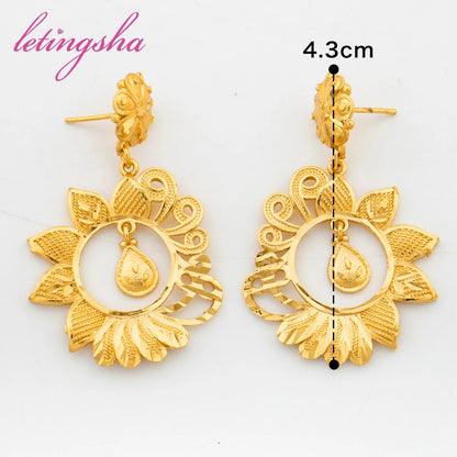 Trend Gold Color Flower Earrings Sets For Women Indian African Fashion Jewellery For Daily Wear Weddings Party Accessories Gifts