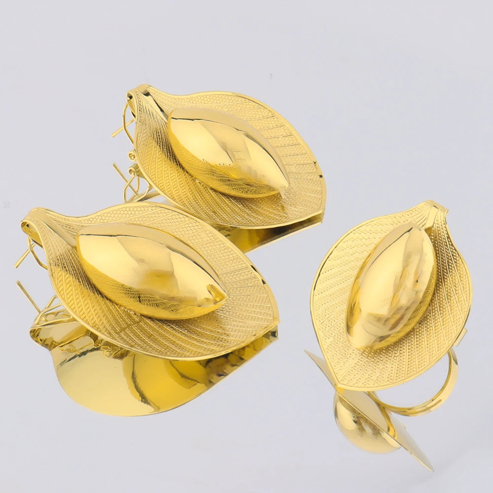 Brazil Calla Lily 2Pcs Earring Set & Ring, Elliptical Pistil Trendy Jewelry Gift for Anniversary, Party & Valentine’s