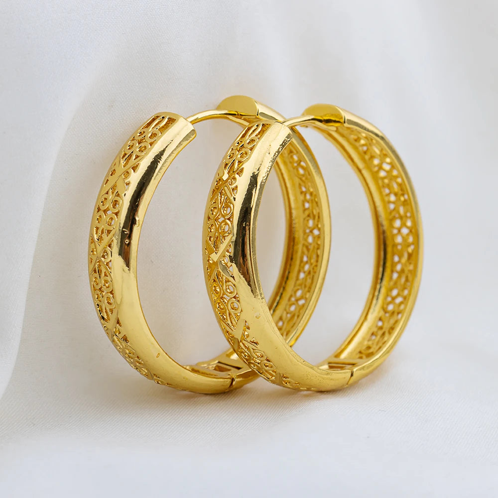 4set Gold Color Hoop Earrings for Women Exquisite Fashion Round Hollow-out Wedding Copper Earrings Engagement Jewelry Accessory