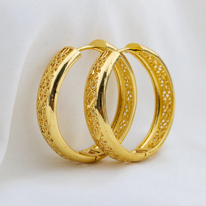 4set Gold Color Hoop Earrings for Women Exquisite Fashion Round Hollow-out Wedding Copper Earrings Engagement Jewelry Accessory