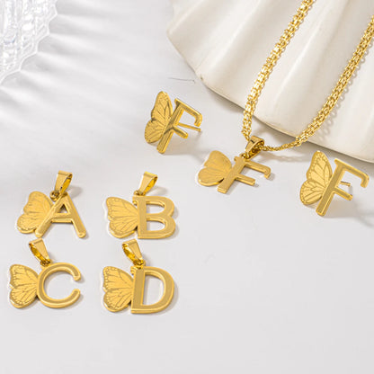 Dainty Butterfly Letters Earring necklace Stainless Steel Jewelry Set For italian Girl Wedding Summer Jewelry Gift