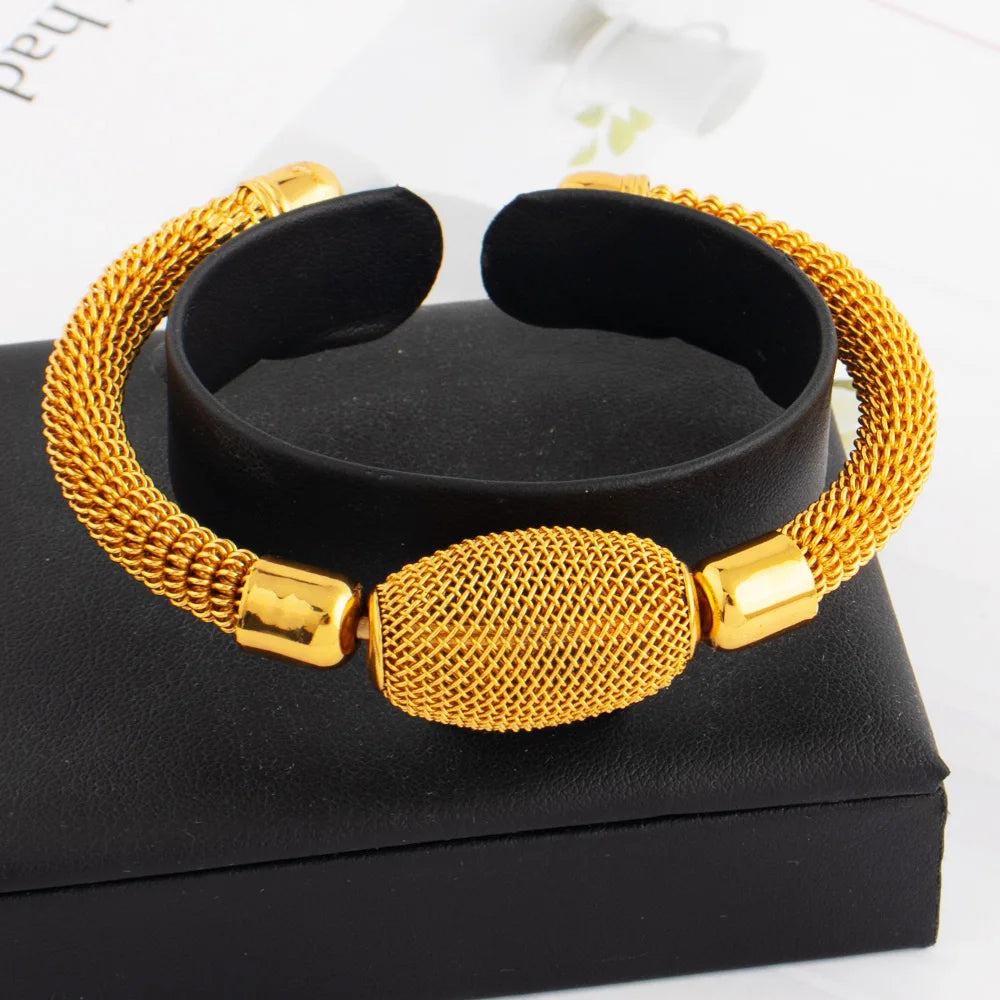Nigeria Women Luxury  Adjustable Bracelet Dubai Fashion Flower Bangle Weaving Bangle Jewelry Gift For Party Mother's Day Wedding