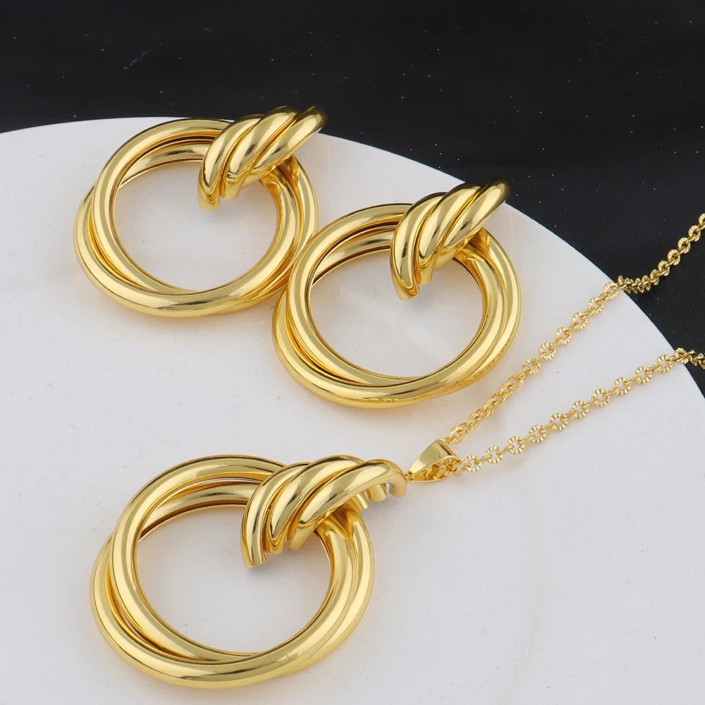 316L Stainless Steel Irregular Lines Earrings Necklace 18K Gold Plated Geometric Jewelry For Women Men Vintage Punk Jewelry