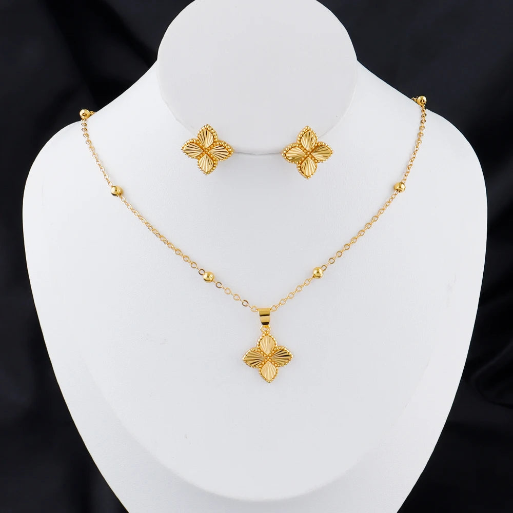 Romantic 2Pieces Jewelry Set Pendant Necklace Earrings Perfect for Women Brides Weddings Gifts and Girls' Birthdays