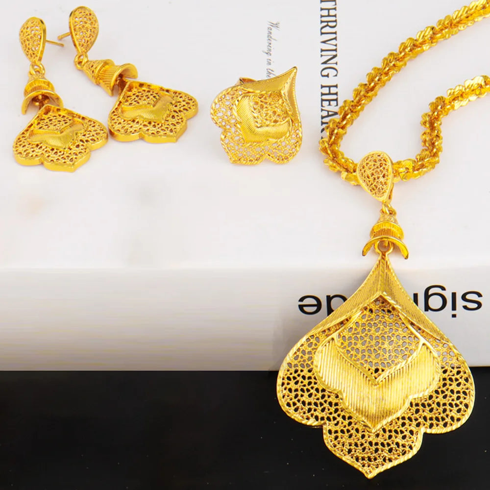 2026 Nigeria Classic Fashion Women Jewelry Sets Mystical Dubai Female Earrings Ring Flower Necklace For Party Wedding Easter Gif