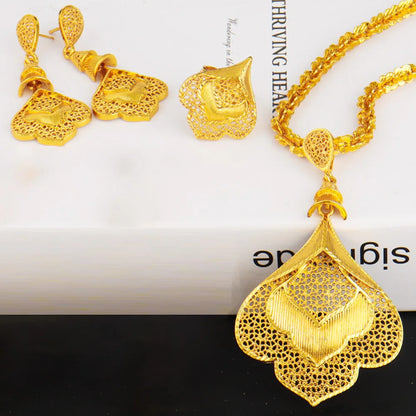 2026 Nigeria Classic Fashion Women Jewelry Sets Mystical Dubai Female Earrings Ring Flower Necklace For Party Wedding Easter Gif