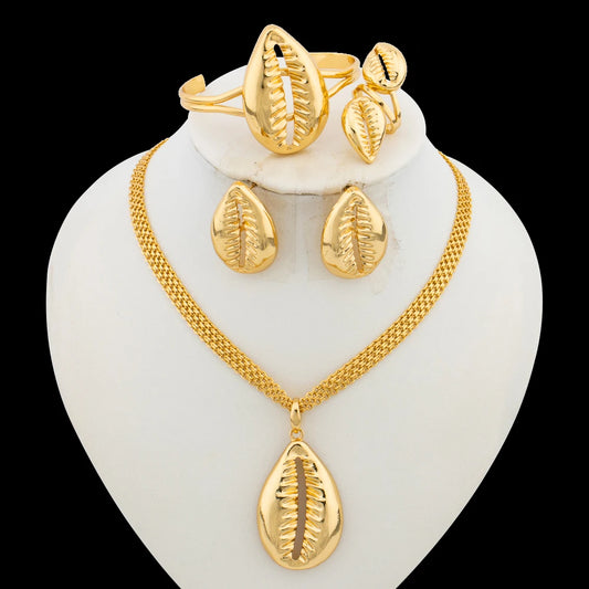 2024 Trend Jewelry Set for Women 18k Gold Plated Earrings and Necklace with Bangle Ring 4Pcs Set for Anniversary Party Gifts