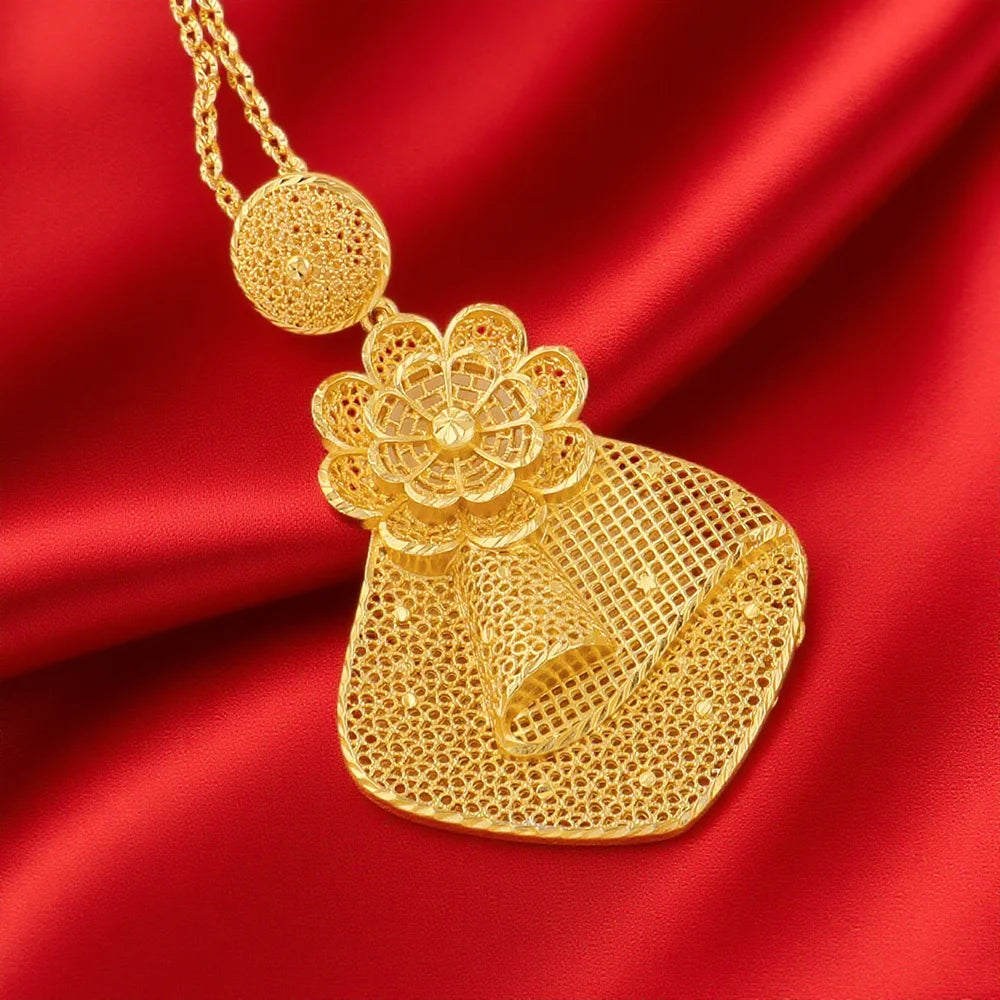 Tone African Floral Motif Bridal Necklace And Earring Set Lightweight Alloy Dubai-Nigeria Wedding Gift Wholesale Boxed