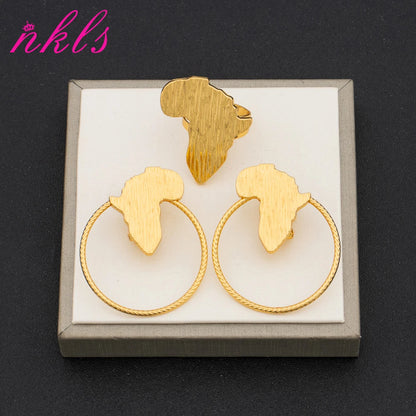 New Luxury Jewelry Set Bride Wedding Color African Map Hollow Design Human Head Earrings Ring 2Pcs Set Banquet Jewelry Gift