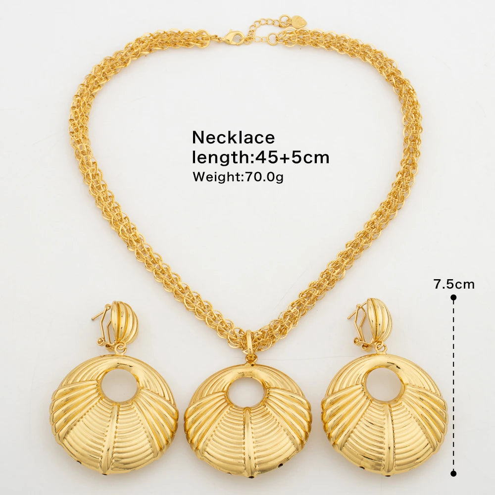 Trend Bridal Jewelry Set for Women Dangle Earrings and Pendant Necklace Gold Color Bangle Ring Set for Engagement Party Jewelry