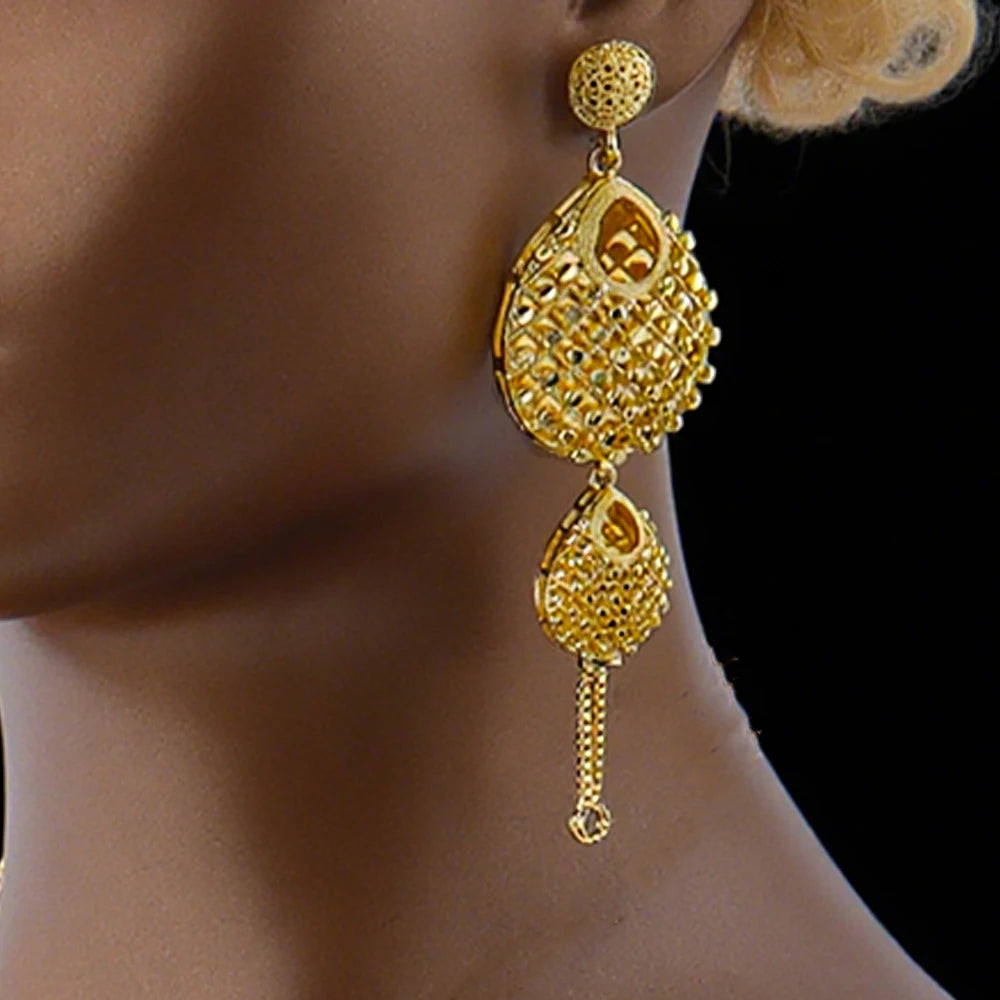 Luxury Dubai Jewelry Earrings Necklace Jewelry Sets For Women India Gold Color Spain Bridal Charm Jewelry Gift for Party Wedding