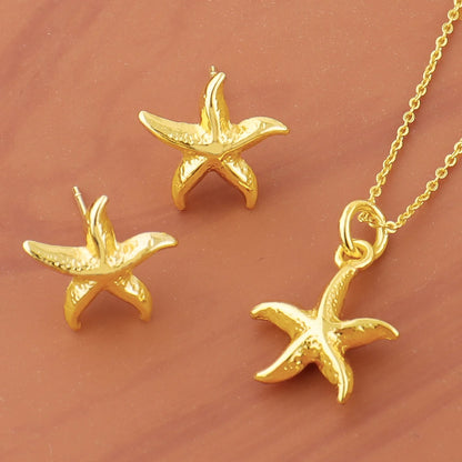 Italy Elegant Gold Plated Stars Shape Chain Necklace Charms Earrings for Women Jewelry Set for Dating Wedding Christmas Gift