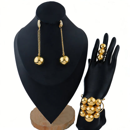 Dubai Earrings Bracelet and Ring Jewelry Set Ball Design African Weddings Cuff Bracelet Ring Earrings 3PCS