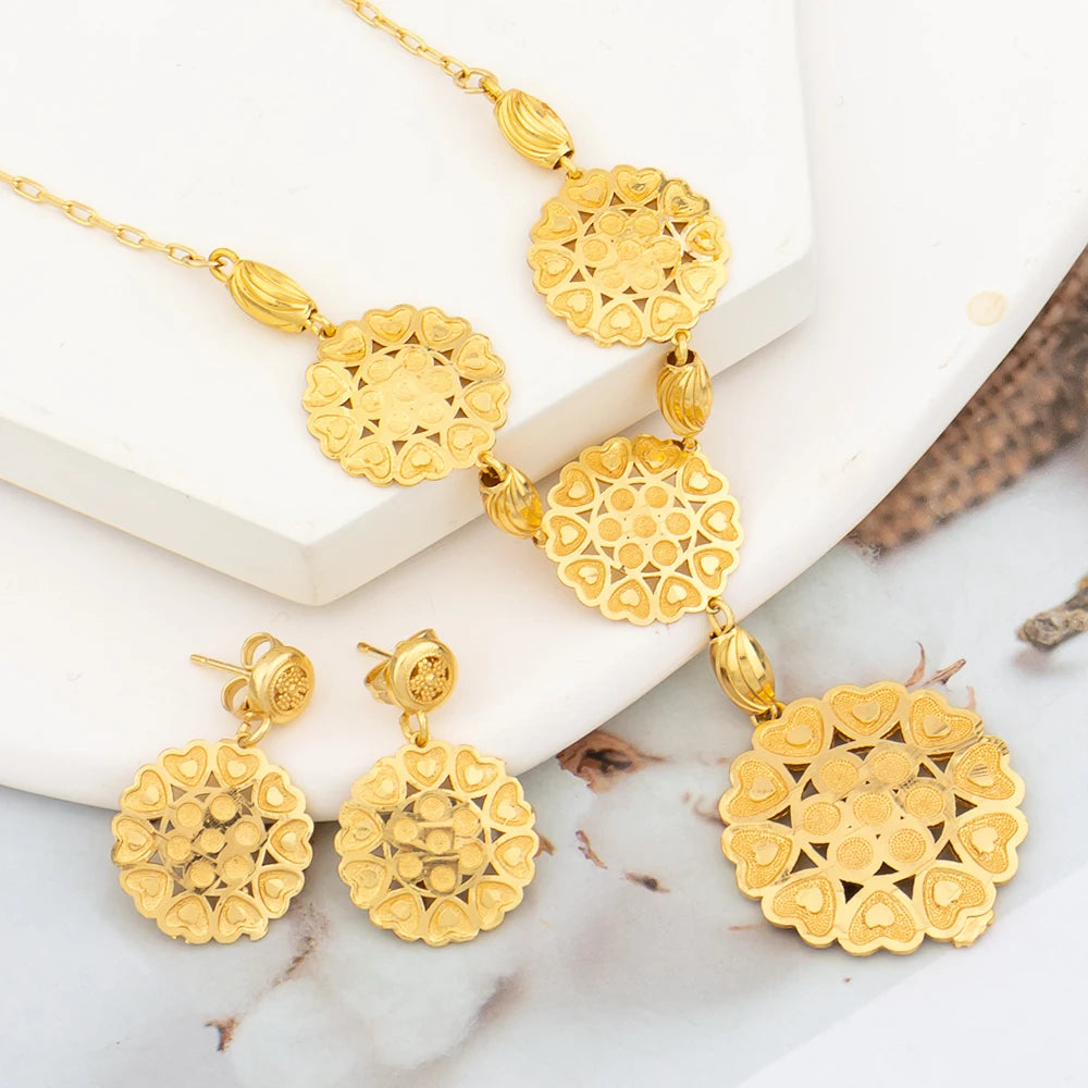 Plated Italian Long Necklace & Drop Earrings Jewelry Set for Women, Elegant Jewellery Woman Gift for Party Anniversary