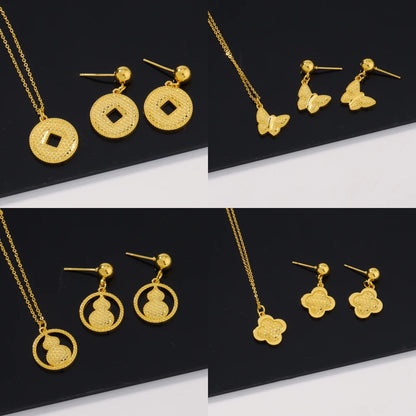 Pretty Girl Gold Color Trendy Four Jewelry Set Delicacy Earrings Clavicle Chain Set Shine Pendant Apply to Party Wedding Gift
