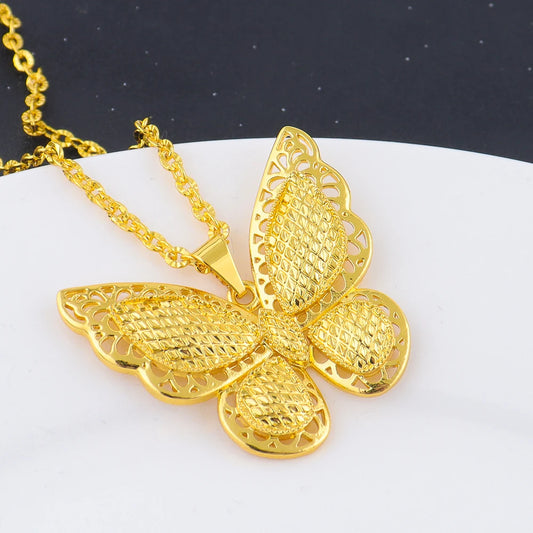 18K Gold Plated Hollow Out Butterfly Necklace Earring Set For Women Charm New Fashion Nigerian Indian Bridal Party Jewelry Gifts