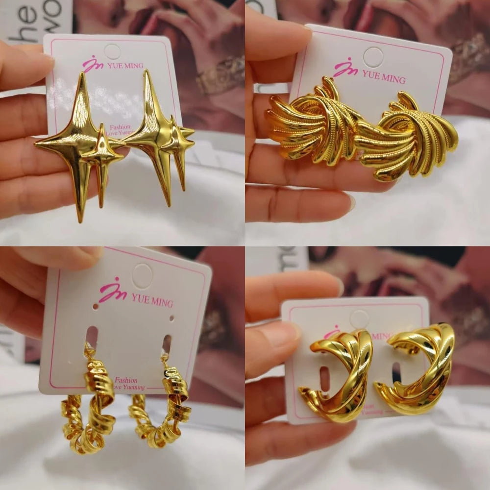 Dubai Gold Color Earrings for Women Bohemia Design Stud Earrings African Weddings Clip Earrings Jewelry Accessories Gifts