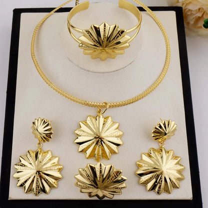 New Trendy Luxury Earrings Necklace Ring Bangle For Women Sun Shape Jewelry Sets For  Wedding Party Dubai Bridal Banquet Gift