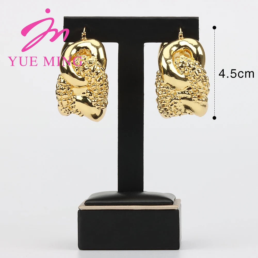 Plated Dubai Hoop Earrings for Bride, 2022 Trend Wedding Jewelry Set, Luxury Hook Earrings & Necklace for Women