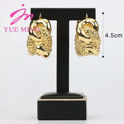 Plated Dubai Hoop Earrings for Bride, 2022 Trend Wedding Jewelry Set, Luxury Hook Earrings & Necklace for Women