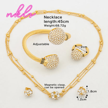 Plated Bridal Jewelry Set for Women – Necklace Earrings Bangle Ring, Luxury Wedding Jewellery Woman Gift