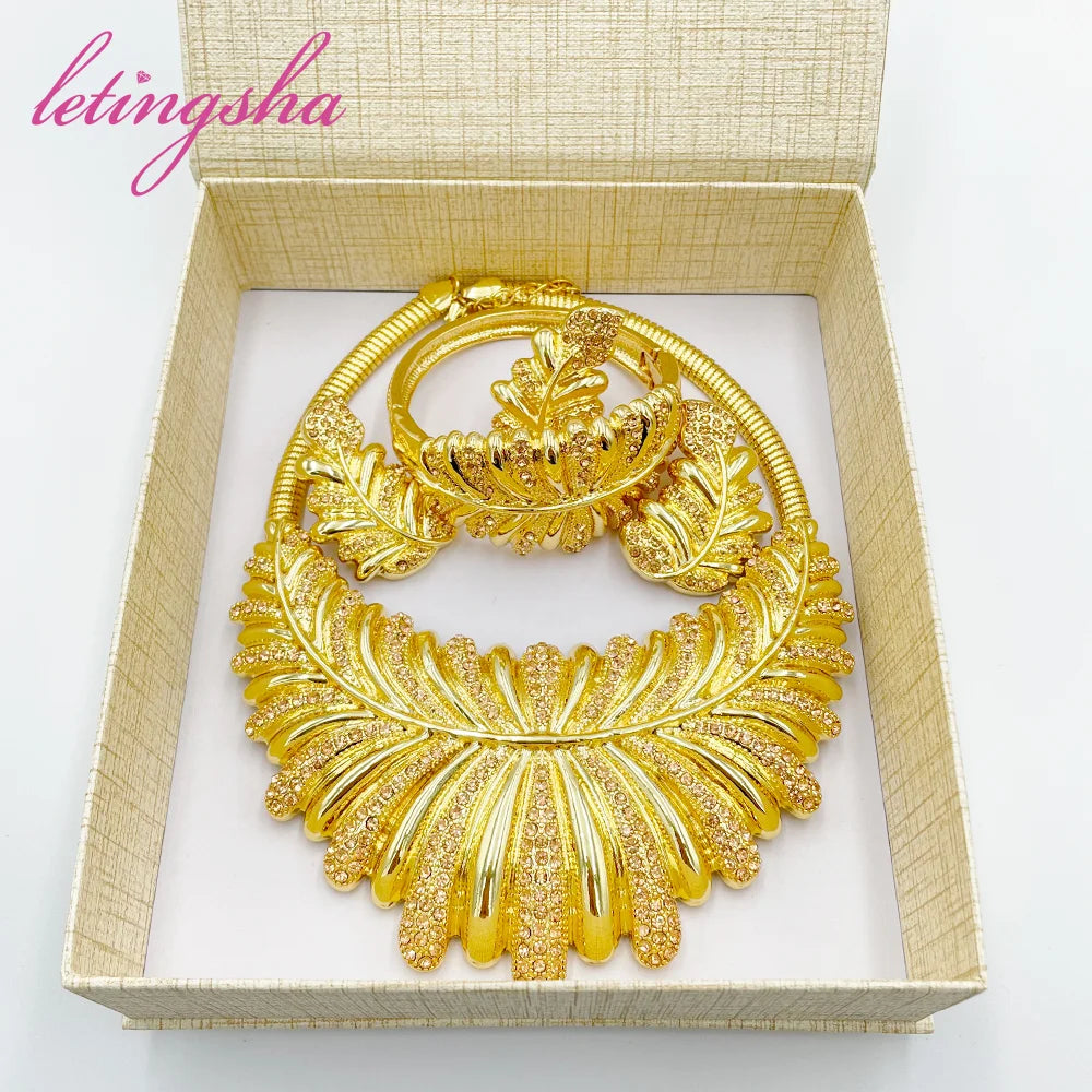 Earrings Nice Classic Jewelry Fashion Set Dubai Gold Color Women Necklace Earrings Round Pendant Nigerian Bridal Wedding Jewelry