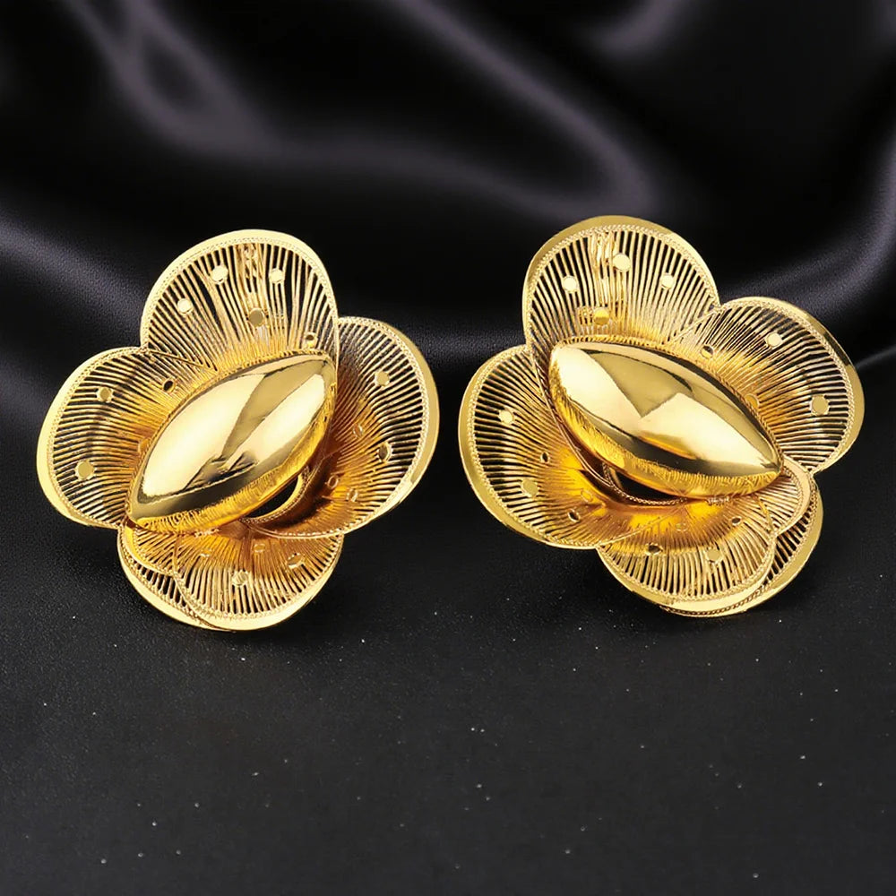 Elegant Multi Layer Petal Flower Earrings 2025 New Women Style Design Ring and Earrings for Women Classic Gold Color Jewelry