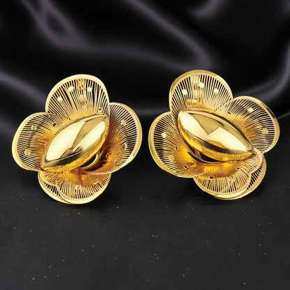 Elegant Multi Layer Petal Flower Earrings 2025 New Women Style Design Ring and Earrings for Women Classic Gold Color Jewelry