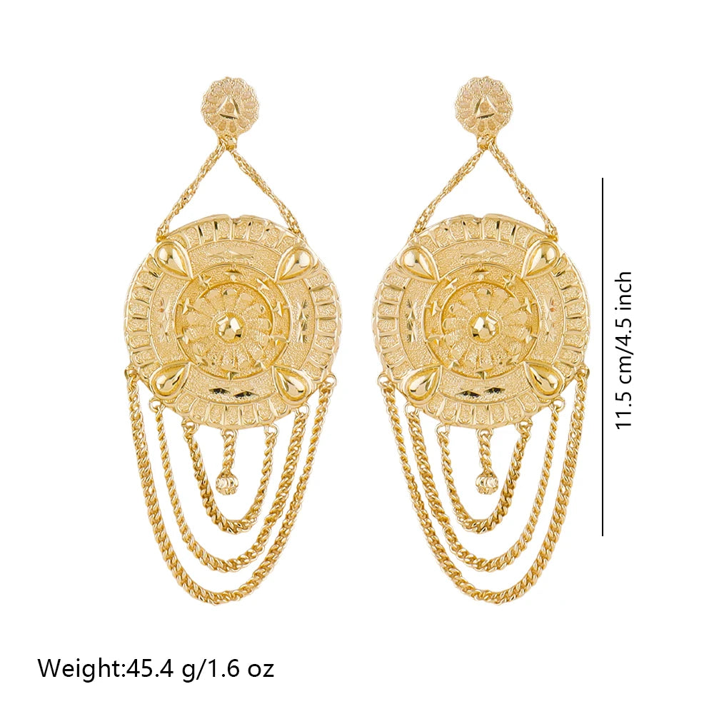 18k gold-plated large earrings Dubai luxury earrings for women with tassel hollow pendant banquet wedding Indian trendy jewelry