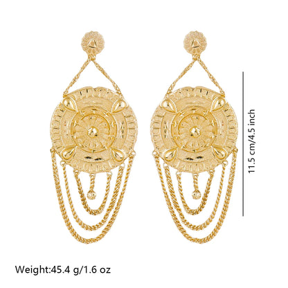 18k gold-plated large earrings Dubai luxury earrings for women with tassel hollow pendant banquet wedding Indian trendy jewelry