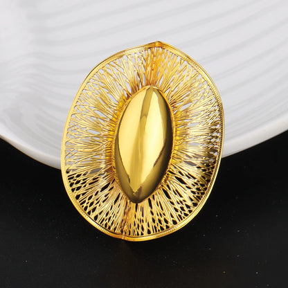2025 New Trend Gold Color Ring and Earrings For Women Europe and America Exaggerated Hollow Out Jewelry Set For Party Wedding