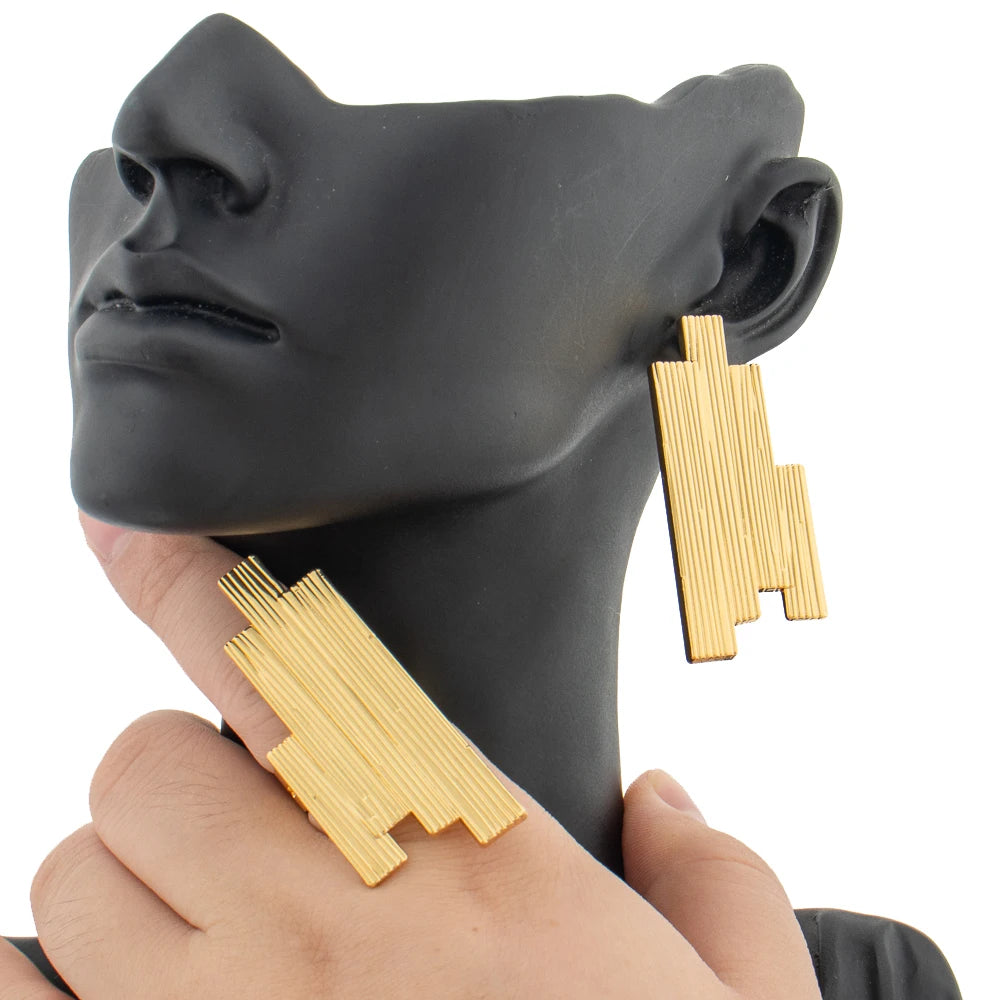 Women's Large Design Fashion Jewelry Set Daily Wear Earrings And Finger Ring 2Pcs African Wedding Ear Accessories