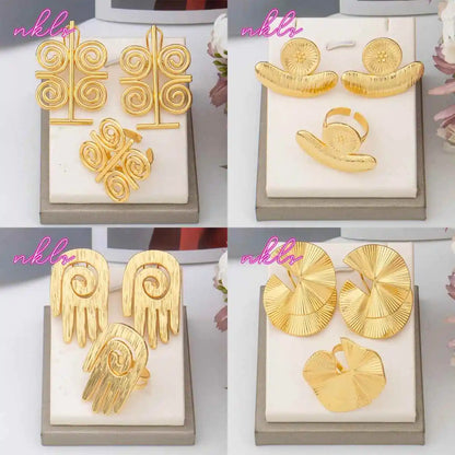 Nigeria Women Earrings and Ring 2Pcs Jewelry 4Set for Ethiopia Party Weddings Finger Ring for Daily Wear Easter Dress up