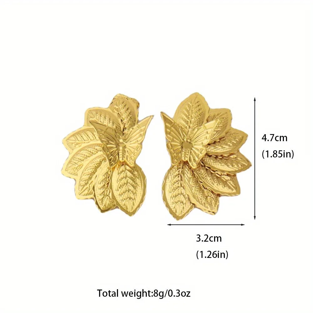 African Retro Ladies Earrings Punk Exaggerated Gold Earrings Leaves Flowers Jewelry Party Christmas Date Gift