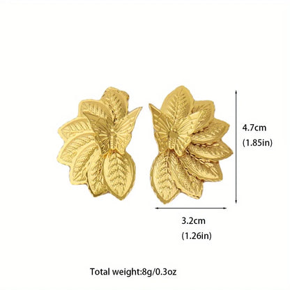 African Retro Ladies Earrings Punk Exaggerated Gold Earrings Leaves Flowers Jewelry Party Christmas Date Gift