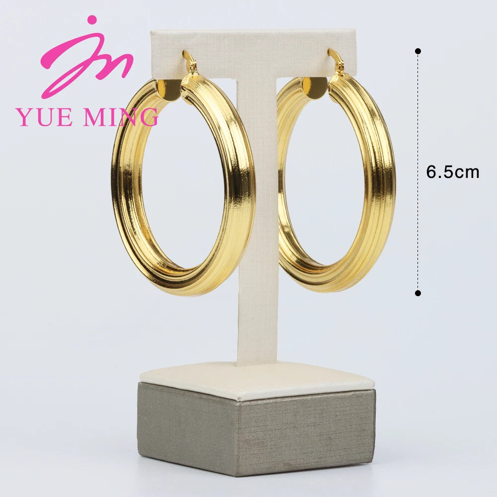 Big Hoop Earrings 60MM 18K Gold Plated Clip Copper Round Circle Earrings for Women's Fashion Statement Golden Punk Charm Earring